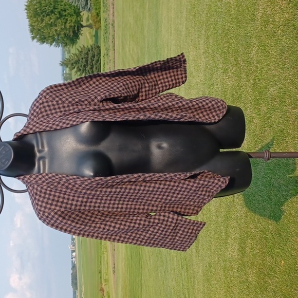 Cut Loose Linen Jacket, plaid, 3/4 sleeve, open - Picture 1 of 6
